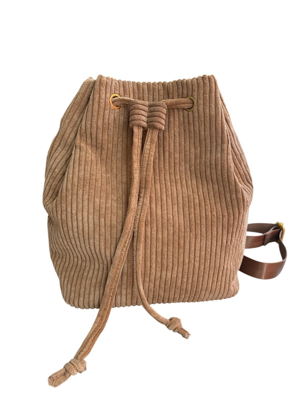Arizona Jean Co. Tan Corduroy Bucket Backpack - Soft Textured Small Day Bag